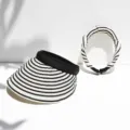 Black and white striped sun visor hat, dual-use foldable headband for outdoor summer. - Striped Headband Hat / Black Beige
