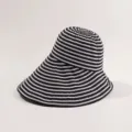 Stylish black and white striped wide-brim sun hat, breathable folding summer bucket hat. - Striped Fisherman Hat / Black and White