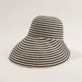 Black and white striped wide-brim sun hat for women summer outdoor UV protection breathable - Striped Fisherman Hat / Black Beige