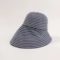Striped wide-brim bucket hat, navy blue and grey summer sun protection foldable sunhat. - Striped Fisherman Hat / Navy Blue