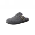 Graue Filz Clogs Pantoffeln, warme Winter Pantoletten mit Metall-Schnalle und Ziernaht. - 35 / Dunkelgrau