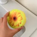Round wood pulp sponge dishwashing cleaning cloth with sunflower print for kitchen. - Yellow Floral