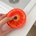 Round dishwashing sponge, wood pulp dish cloth, non-stick oil kitchen cleaning tool for pots. - Red Flower