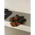 Women's Square Toe Thin Strap Low Heel Sandals Black and Brown Suede Casual Summer Shoes - 35 / Black
