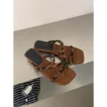Leopard Print Square Toe Low Heel Sandals - Stylish Suede Variant with Slingback Design - 35 / Leopard Print