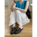 Mules trenzadas con punta cuadrada para mujer, zapatos planos cómodos y frescos de verano. - 35 / Negro