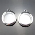 Ronde glazen medaillon hanger open te maken zilverkleurig metalen frame voor sieraden maken. - Zilveren Ronde Stijl (1)