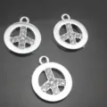 Silver tone peace sign metal pendant charms inlaid with sparkling clear rhinestones for DIY jewelry. - Peace Sign Pendant