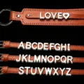 Leather alphabet keychain strap detail view showing custom metal letters and LOVE design for DIY. - A-Z Set of 26 Letters / Silver