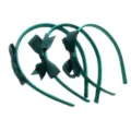 Dark green ribbon bow hair hoop detail view, elegant hair accessory for cute kids. - Three-Piece Set / Dark Green