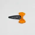 Orange satin bow detail on black metal snap hair clip, sweet girl hair accessory. - Orange