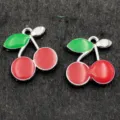 Cerise émaillée pendentif en alliage breloques pour fabrication de bijoux accessoires rouge vert - Grande Cerise