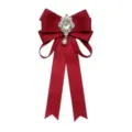 Burgundy ribbon bow brooch, elegant crystal and pearl pendant, chic suit collar pin accessory. - Red