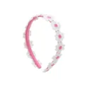 Sweet pink floral headband with white daisy embroidery, perfect for cute daily fashion styling. - Pink