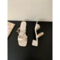 Style vintage français boucle métal sandales à talon bloc femmes chaussures d'été nouveauté - 35 / Blanc Cassé