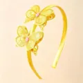 Yellow satin butterfly headband detail, sequin lace hair hoop, sweet party hair accessory detail view - Yellow