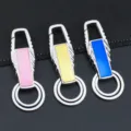 Stylish metal keychain set with vibrant rectangular colorful inserts and double rings. - Multicolor