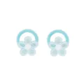 Close-up detail of cute blue and white embroidered flower hair tie with seamless elastic band. - 12# (2605122) / 1PC