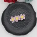 Charming embroidered flower hair clip with three pink blossoms, perfect for cute sweet hairstyles. - Pink Flower Yellow Center Triple Flower (12#)