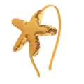 Gold sequin starfish hair hoop detail, sparkling ocean animal headband for cute kids and girls. - Yellow