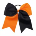 Large black and orange split color hair bow detail, cheerleading bow with elastic band. - Black and Orange