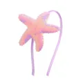 Detailed shot of a sweet sequin starfish headband with pink and purple cute girl hair accessory. - Violet