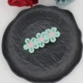 Detailed shot of cute embroidered flower hair clip in mint green, sweet hair accessory for girls. - Mint Green Pink Center Triple Flower (05#)