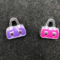 Detail view of 8MM enamel handbag charms, purple and pink metal DIY pendant accessories. - Pack