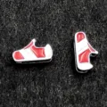 Red and white enamel sneaker charm, DIY shoe accessories for jewelry making craft. - Shoe