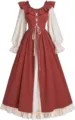 Medieval Renaissance long sleeve fairy dress with ruffled collar and lace-up bodice details. - S / Dresses / Orange Red