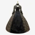 Victorian gothic court dress vintage long sleeve evening party ball gown women main view - Brown