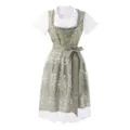 Robe dirndl traditionnelle Oktoberfest, corsage vert imprimé, chemisier blanc et tablier dentelle. - S / Robes / Vert