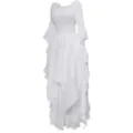 Vue détaillée d'une longue robe gothique blanche avec volants en dentelle et manches évasées. - S / Robes / Blanc
