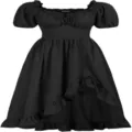 Renaissance vintage black mini dress cottagecore puff sleeve corset ruffle hem dress for women - S / Dresses / Black