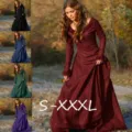 Abito lungo vintage medievale a maniche lunghe da donna, elegante stile rétro chic. - Taglia S / Vestiti / Rosso