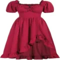 Renaissance cottagecore red dress with puff sleeves, square neckline, corset waist and maxi hem. - S / Dresses / Burgundy