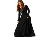 Abito lungo nero vintage medievale maniche lunghe donna festa elegante stile gotico - Taglia S / Vestiti / Nero