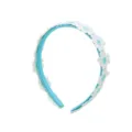 Sweet blue headband with white embroidered daisy flowers, perfect for girls fashion daily wear. - Blue