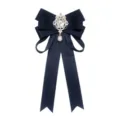 Dark blue ribbon bow brooch with crystal rhinestone and pearl pendant for women suit or dress. - Navy Blue