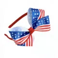 Detailed close-up view of red white and blue patriotic star and stripe hair bow headband - Big Bow Headband Style (04#)