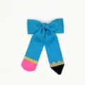 Large pencil bow hair clip for school girls, cute grosgrain ribbon hair accessory detail. - Blue