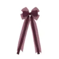 Burgundy plaid ribbon bow hair clip with long streamers, elegant British style hair accessory. - Burgundy