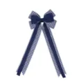 Close-up detail of the classic blue and white checkered ribbon bow hair clip, premium texture. - Navy Blue