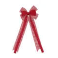 Detailed shot of red gingham ribbon bow hair clip, cute hair accessory for kids and women. - Red