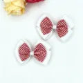 Red and white checkered grosgrain ribbon bow hair clips for cute kids hair accessories. - Red Single Piece