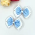 Blue and white plaid ribbon bow hair clips for girls, cute children hair accessories. - Light Blue Single Piece
