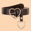 Chic brown leather belt featuring a cute metal heart buckle and dangling heart pendant detail. - Standard Size / Coffee Pendant
