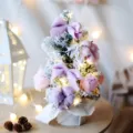 Mini desktop Christmas tree with purple bows and pink cotton for holiday home decor. - Pink 50cm