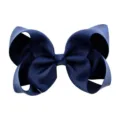 Pince à cheveux nœud en ruban gros-grain uni, accessoire de coiffure enfant classique. - Bleu foncé
