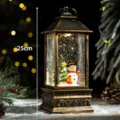 Christmas snow globe lantern with snowman and tree, vintage gold decorative light, 25cm tall. - Bronze Lantern Snowman